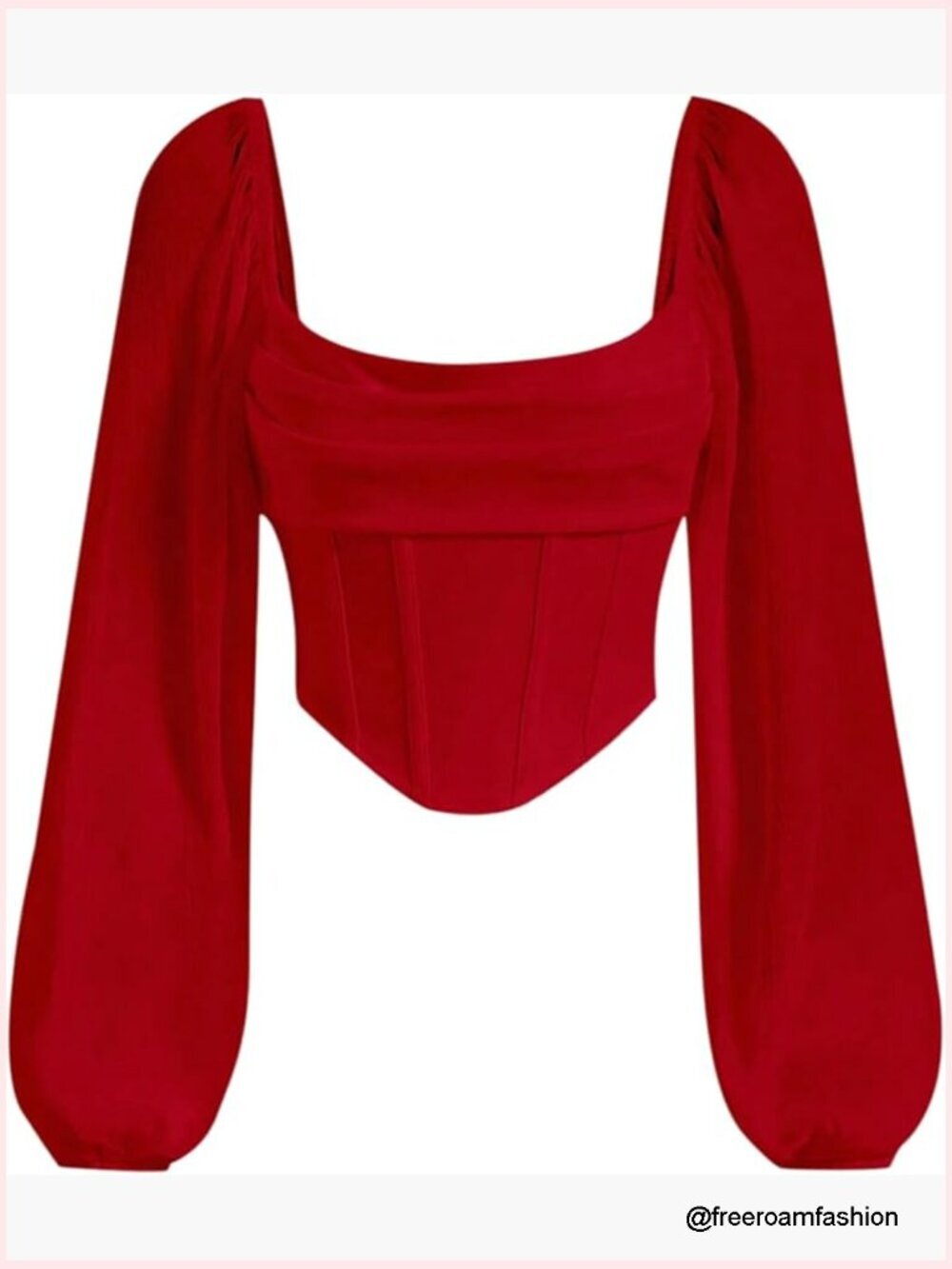Square Neck Mesh Long Sleeve Corset Crop Top Vintage Blouse